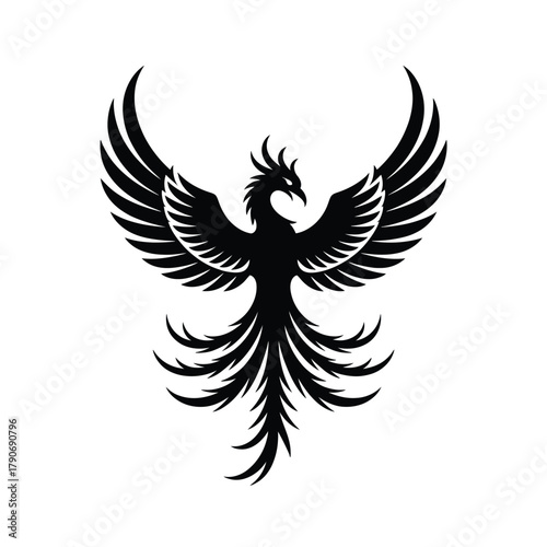 Stylized black silhouette of a mythical phoenix bird