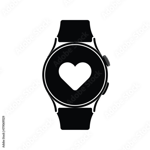 Black smartwatch with white heart icon on screen