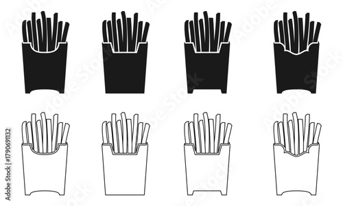 french fries icon set vector illustration isolated on white background.