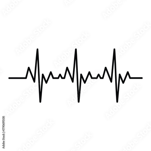 Simple black electrocardiogram heartbeat line on white background