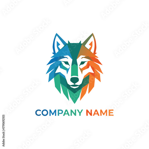 Abstract Geometric Wolf Head Logo Design