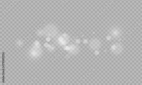 Golden dust light png. Christmas glowing bokeh confetti and sparkle overlay texture for your design. Stock royalty free vector illustration. PNG