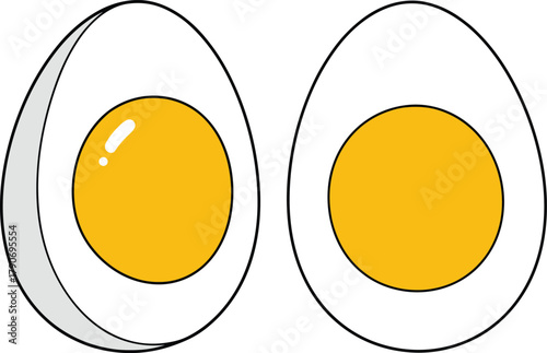 Hard boiled egg halves, flat vector illustration, food icon, protein source, healthy breakfast, kitchen ingredient, cooking design, nutrition symbol