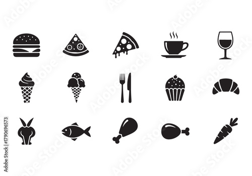 Food and drinks set icons for menu, infographics, design elements – stock vector
