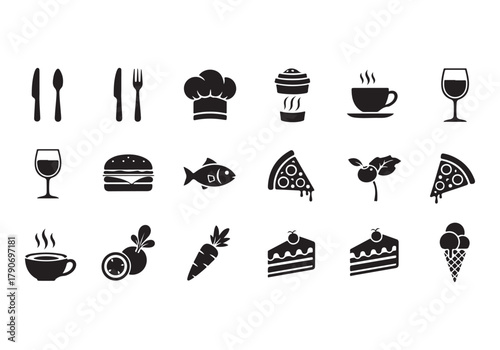 Food and drinks set icons for menu, infographics, design elements – stock vector