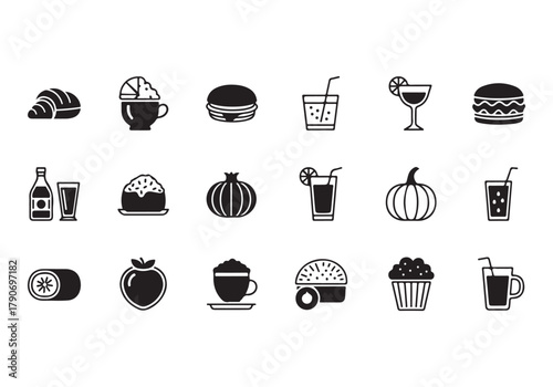 Food and drinks set icons for menu, infographics, design elements – stock vector