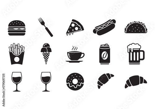 Food and drinks set icons for menu, infographics, design elements – stock vector