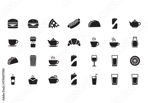 Food and drinks set icons for menu, infographics, design elements – stock vector
