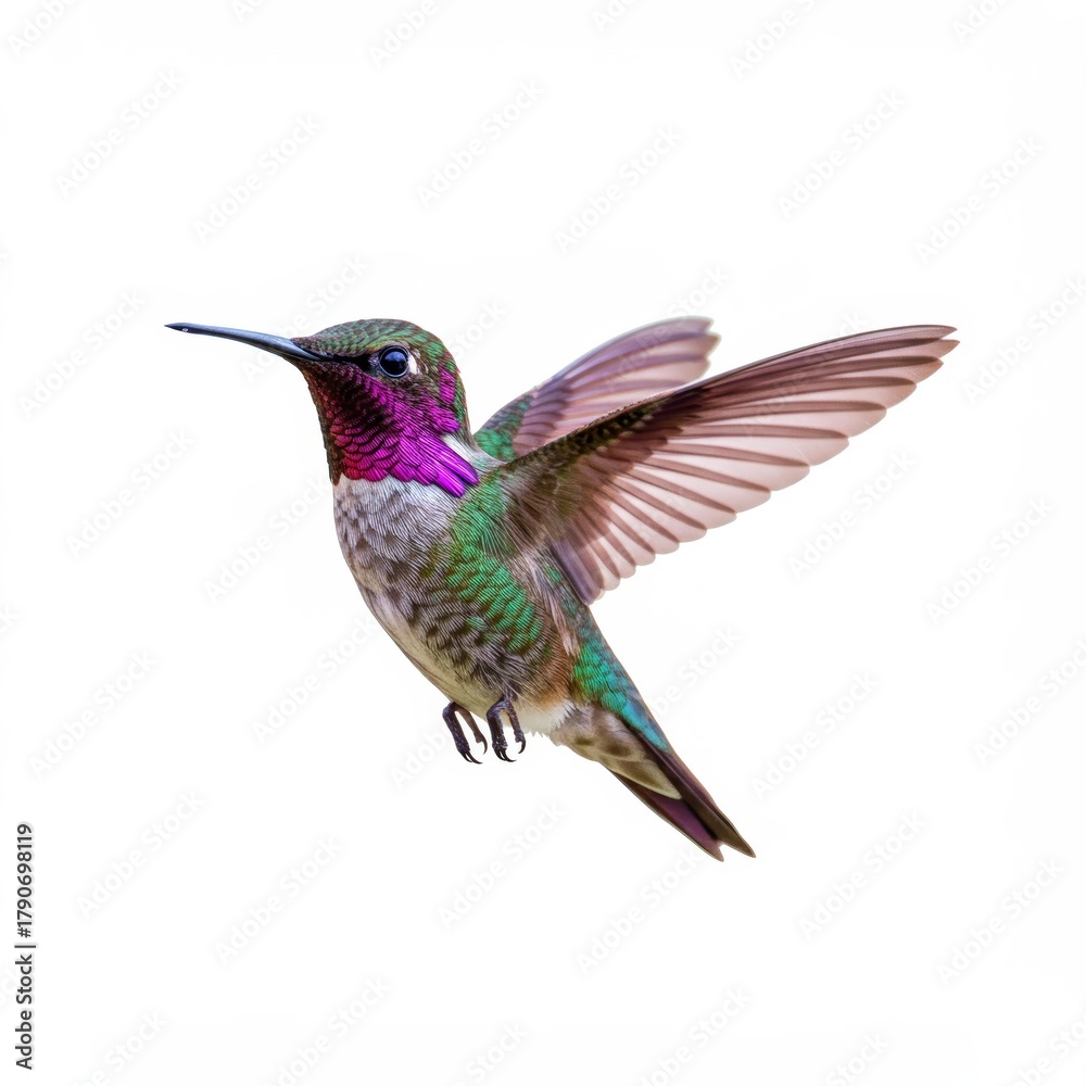 Fototapeta premium Hummingbird flies midair during daytime in natural habitat