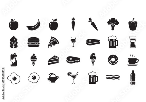 Food and drinks set icons for menu, infographics, design elements – stock vector