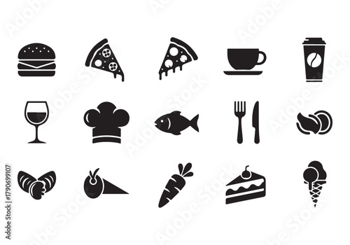 Food and drinks set icons for menu, infographics, design elements – stock vector