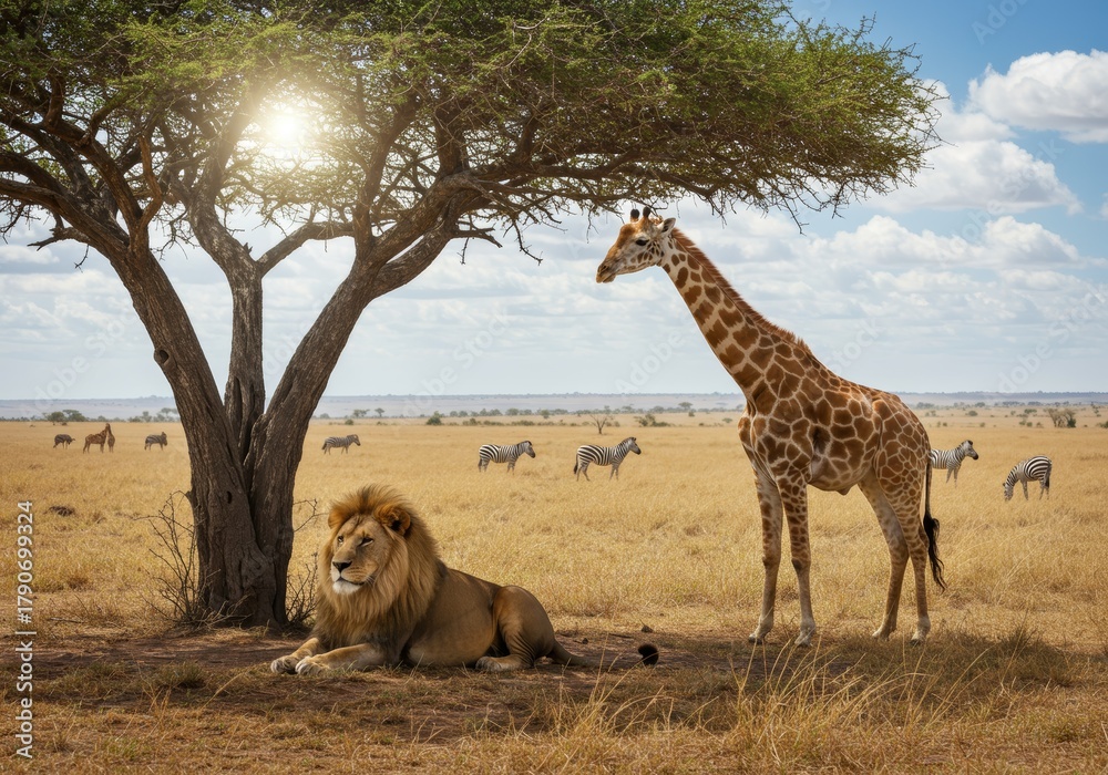 Obraz premium African wildlife rests peacefully on grasslands