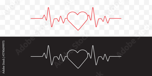 Heartbeat line. Pulse cardiogram Icons of heart beat. Ecg Electrocardiogram with healthy rhythm, cardio attack, ischemia, infarction. Symbol for cardiac. ECG Vector illustration. EPS 10.