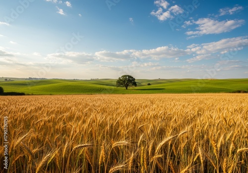 Wheat field flourishes in rolling