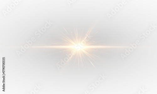 Golden sunlight beam with radiant lens flare. Luxurious horizontal rays and shimmering starburst in bright digital illumination.