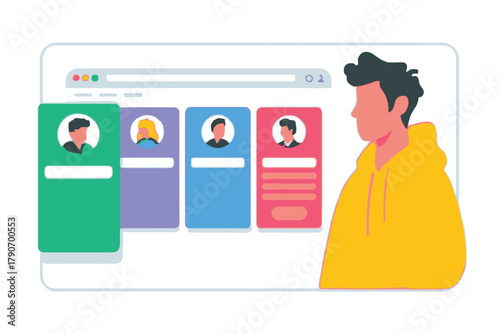 Person viewing profiles on a website or social media platform