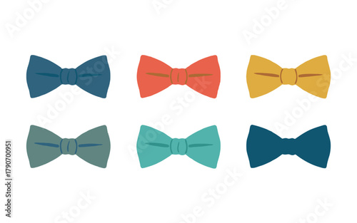 A collection of six brightly colored bow ties arranged in two rows on a white background.