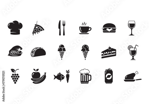 Food and drinks set icons for menu, infographics, design elements – stock vector