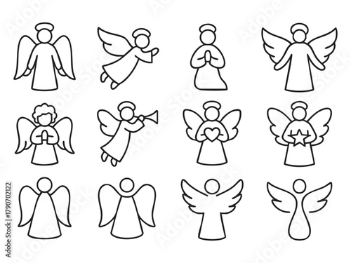 angels monoline vector on transparent background 