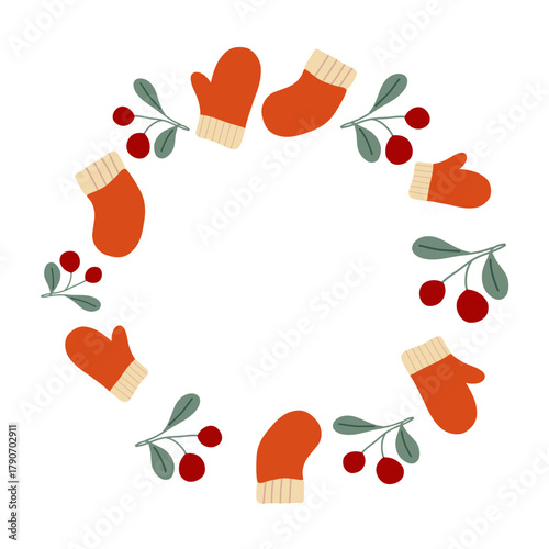 christmas card with christmas balls Christmas Socks and Berries Wreath Vector | Hand Drawn Flat Holiday Illustration
