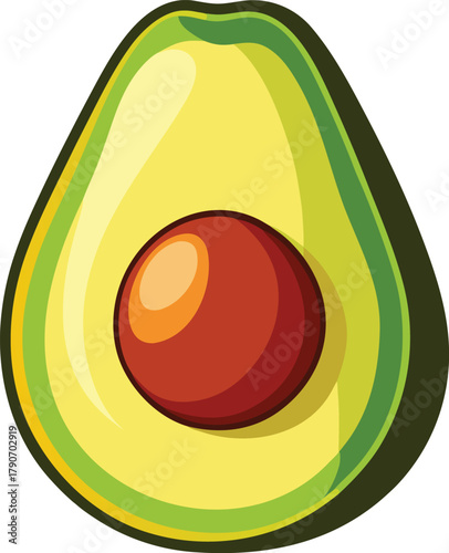 Half Avocado A close-up shot of a halved avocado showcasing its smooth, green skin and the creamy, yellow flesh that surrounds a dark round seed evoking freshness and culinary delights.