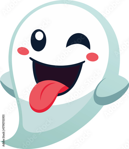 Playful Phantom's Whimsical Wink An adorable cartoon ghost playfully winks extends its tongue and exudes an air of jovial mischief.