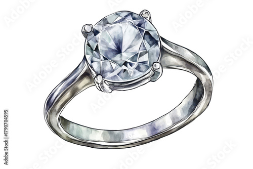 Beautiful watercolor style engagement ring with a sparkling diamond centerpiece and elegant silver band showcasing love and commitment
