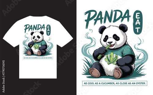 Cute panda eating bamboo on white tshirt design