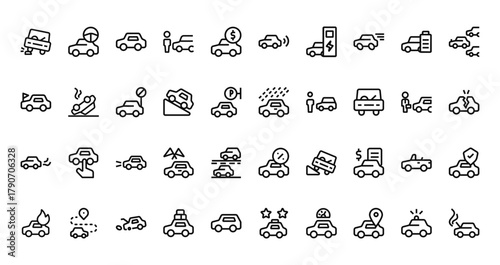 40 set of outline web car icons such as car, car, accident vector thin icons for report, presentation, diagram, web design, mobile app