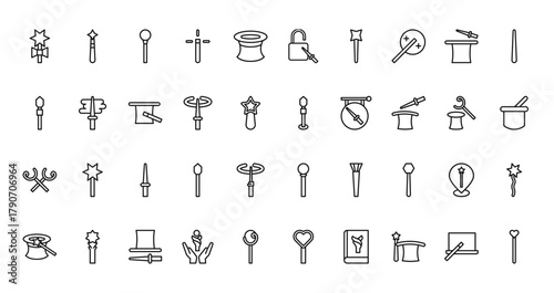40 set of outline web magic wand icons such as magic wand, magic wand, vector thin icons for report, presentation, diagram, web design, mobile app