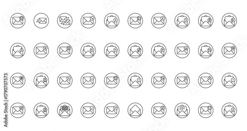 40 set of outline web email and messages icons such as send mail, send mail, error message, write mail, email, error message, exchange mails vector thin icons for report, presentation, diagram, web
