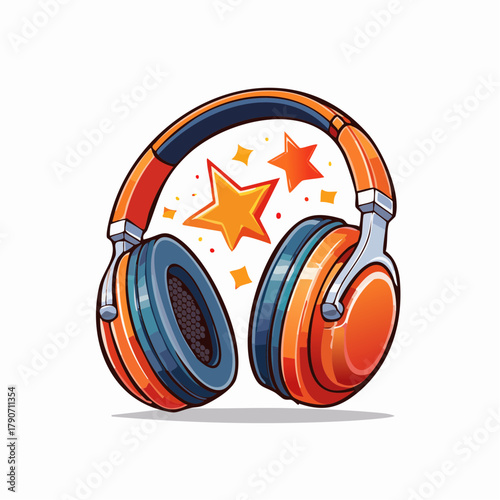orange Kopfhörer und Sterne - Cartoon Comic Stil