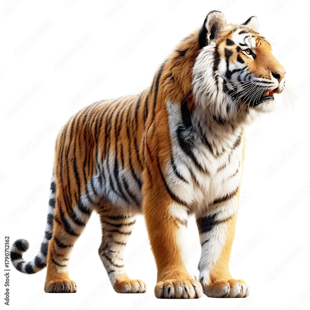 Fototapeta premium Tiger PNG isolated on a Transparent background, Side view, tiger standing full body HD image generated by Ai. 