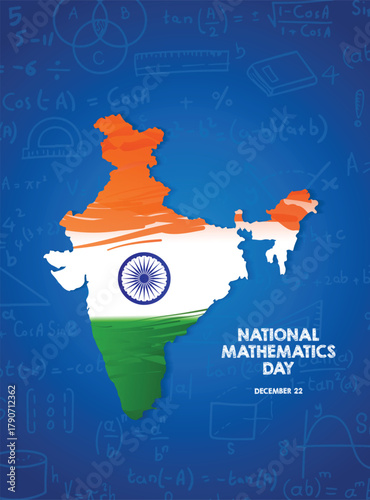 India map design celebrating National Mathematics Day with formulas, symbols, and creative theme