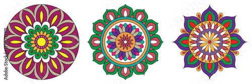 Colorful Mandala Set with Ornamental Floral Patterns – Boho Decorative Circular Designs for Yoga, Meditation, and Festival Art
