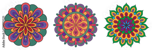 Colorful Mandala Set with Ornamental Floral Patterns – Boho Decorative Circular Designs for Yoga, Meditation, and Festival Art
