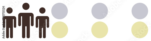 Three human figures standing together beside paired circles. Ideal for teamwork, unity, balance, collaboration, organization, human connection, and diversity. A simple flat metaphor