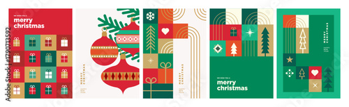 Christmas and New Year greeting cards collection for business and personal use. Modern abstract vector illustrations for greeting card, website banner, social media banner, marketing material.