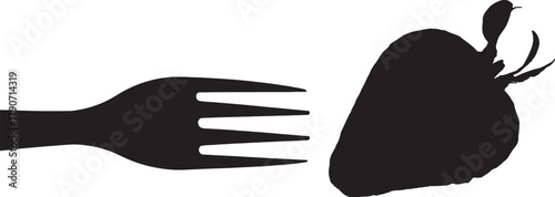 vector,silhouette of a  fork and a sectioned strawberry