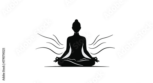 Serene silhouette meditating in peaceful lotus pose with radiating energy