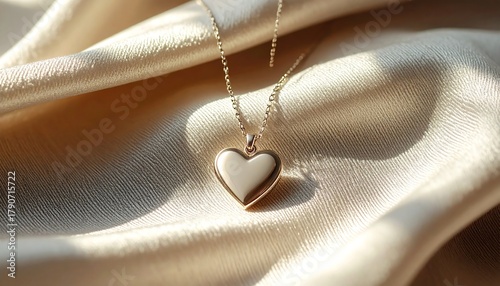 Heart Shaped Pendant Necklace on Silk Fabric.