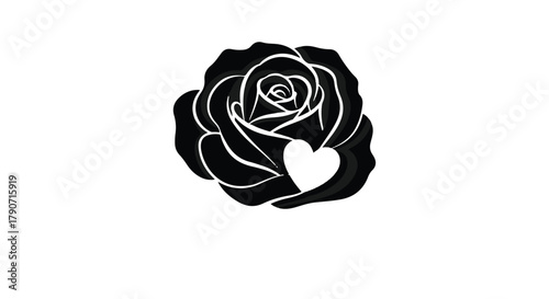 Elegant black rose with a delicate white heart symbolizes love and romance
