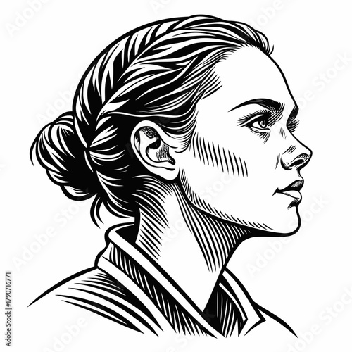 Profile portrait of a woman with hair in a bun