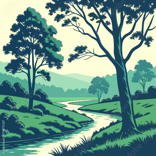 Serene landscape with winding river and lush greenery