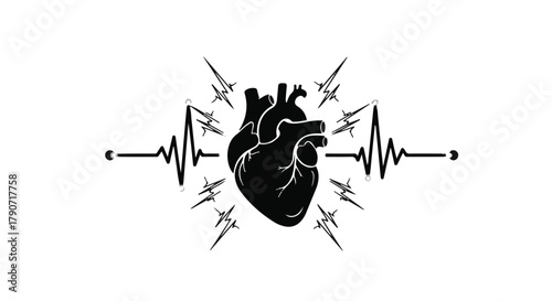 Powerful heartbeat graphic with stylized human heart and energy bursts