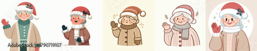 vector grandmother say hello christmas happily