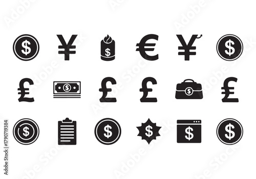 Set of Flat Business Icons, money signs - stock vector Sharp and minimal vector design
