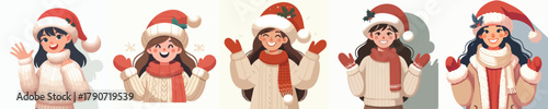 vector woman say hello christmas happily
