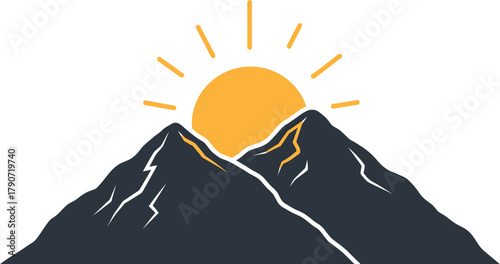 Golden sun rising over majestic mountain peaks, symbolizing new beginnings and hope.