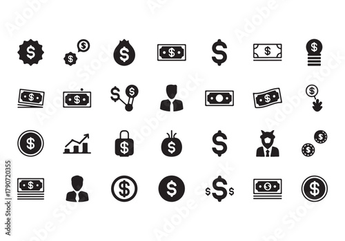 Set of Flat Business Icons, money signs - stock vector Sharp and minimal vector design